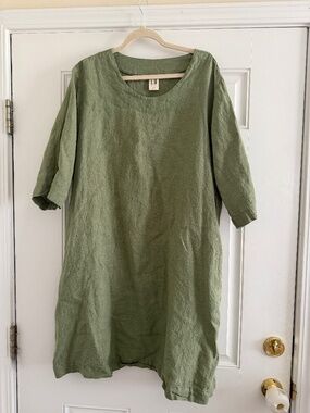 Len Ok 100% Linen Sage Green Tunic Dress XXL